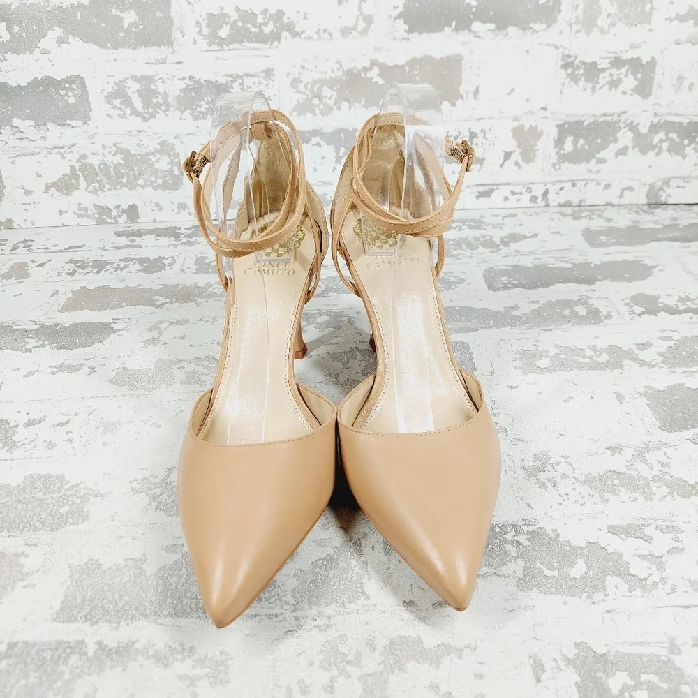 Vince Camuto Women's Tan Pointed-Toe Ankle Strap Heels